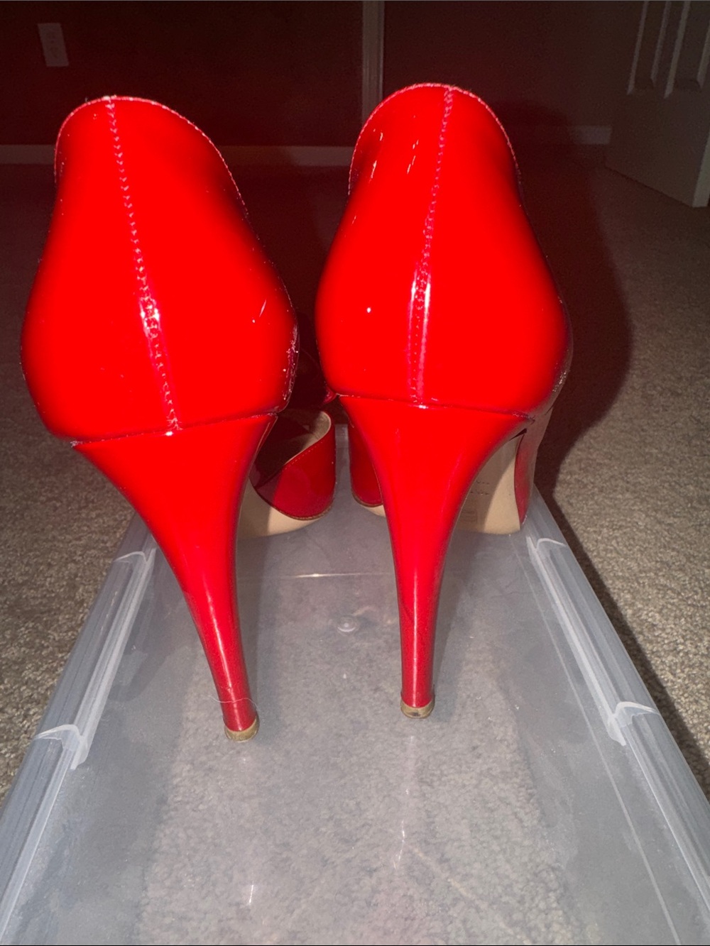 Valentino Red Patent Bow Peep-Toe Heels - Picture 6 of 12